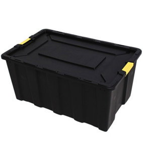 Large Plastic Storage Box with Lid (92x58x42 cm) - Heavy Duty Container 150L Capacity - Practical and Functional black plastic box