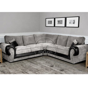 Large Portland  Black and Grey Fabric and Leather 5 Seater L Shaped Corner Sofa Range Roll Arm Fullback