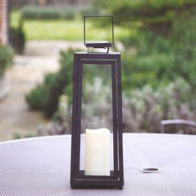 Large Porto Solar Powered Lantern with Faux Candle - Weather Resistant Outdoor Garden Light Up Decoration - H37 x W15 x D15cm