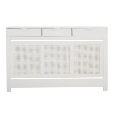 Large Radiator Cover with Drawers and Rattan Panels in White