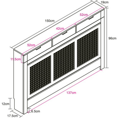 Large Radiator Cover with Drawers and Rattan Panels in White