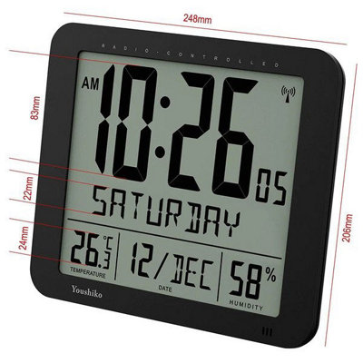 Large Radio Controlled Wall Clock with Large 3.27 inches Time digits - 6