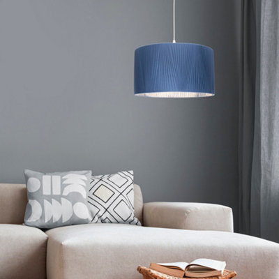 Large Raye Drum Silk Peacock Blue Pleated Light Shade (D)45cm ...