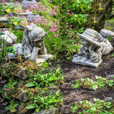 Large Reading Boy and Girl Garden Ornament