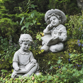 Large Reading Boy and Girl Statues in Sitting pose