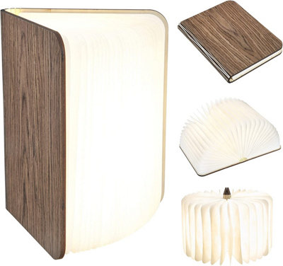 Large Rechargeable Book-Shaped LED Lamp - Novelty Folding Light for Table, Desk, Shelf or Bedside - L21.5 x W17.5 x D2.5 Folded
