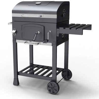 Large Rectangular Adjustable Charcoal BBQ Grill Garden Barbecue Trolley Wheels