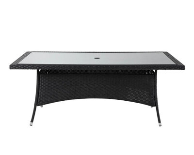 Large Rectangular Rattan Dining Table in Black with Free Outdoor Cover
