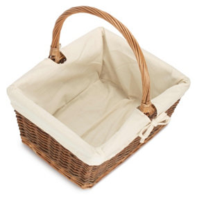 Large Rectangular Unpeeled Willow Shopping Basket With White Lining
