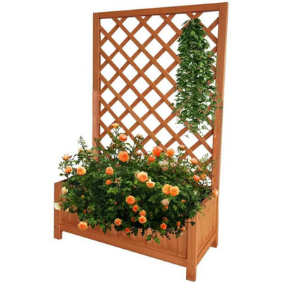 Large Rectangular Wooden Planter with Liner Lattice Trellis Flower Plant Pot Box