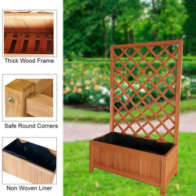 Large Rectangular Wooden Planter with Liner Lattice Trellis Flower Plant Pot Box
