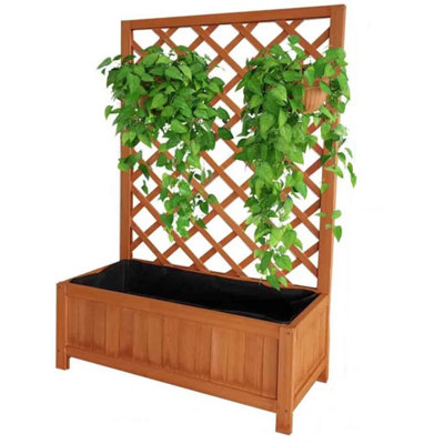 Large Rectangular Wooden Planter with Liner Lattice Trellis Flower Plant Pot Box
