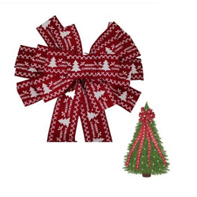 Large Red Merry Christmas Tree Topper Bow Traditional Fabric Bow 33cm x 132cm