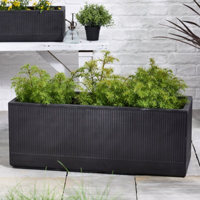 Large Rib Black Ribbed Finish Fibre Clay Indoor Outdoor Garden Plant ...