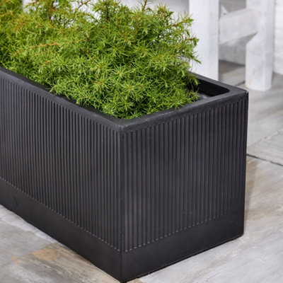 Large Rib Black Ribbed Finish Fibre Clay Indoor Outdoor Garden Plant ...