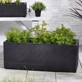 Large Rib Black Ribbed Finish Fibre Clay Indoor Outdoor Garden Plant Pots Houseplant Flower Planter