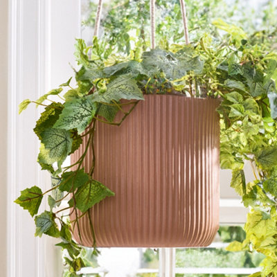Large Rib Terracotta Hanging Planter Indoor Balcony Planter Outdoor Garden  Planter Flower Plant Pot (H) 24cm, (