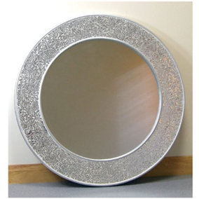 Large Round Design Wall Mirror Silver Mosaic Frame