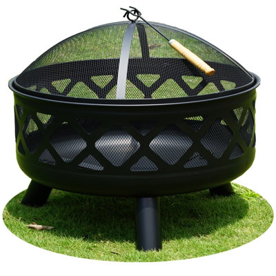 Large Round Fire Pit Bowl 24 inch Garden Camping Wood Log Heater Charcoal Burner