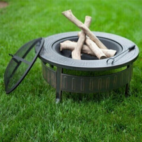 Large Round Fire Pit Garden Log Burner Metal drink cooler BBQ
