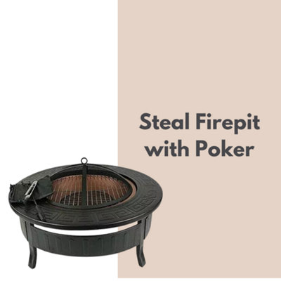Large Round Fire Pit Garden Log Burner Metal drink cooler BBQ - 1