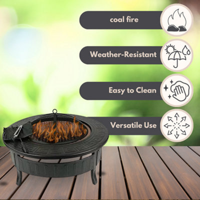 Large Round Fire Pit Garden Log Burner Metal drink cooler BBQ - 5