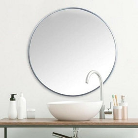 Large Round Grey Wall Mounted Mirror
