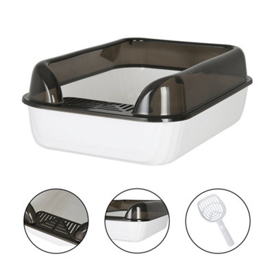 Large Semi Closed Cat Litter Box Cat Litter Tray with Rim and Scoop
