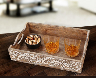 White wooden serving tray with clearance handles