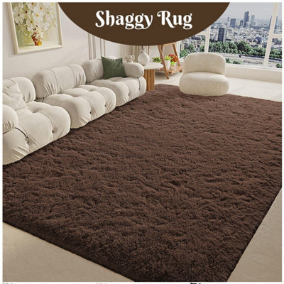 Large Shaggy Non Slip Rugs Brown Fluffy Area Rug Living Room Bedroom Carpets