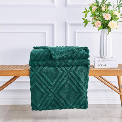 Fleece Blanket Large Dark Green Throw Oxford 80