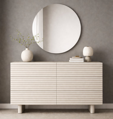 Large Sideboard Beige 6 Drawer Chest of Drawers Modern Cashmere Fluted ...