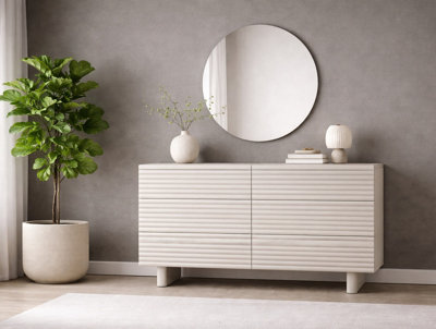 beige fluted dresser Mayincolor Large Fluted 3 Drawer Dresser, Wide Chest of Drawers with M –  RoyalCraft main image 1