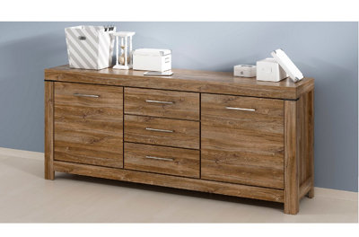 Large Sideboard Dresser Storage Cabinet Drawers 2m 200cm Medium Oak Effect Modern Gent