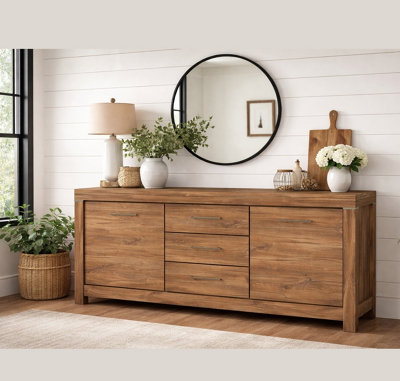 Large Sideboard Dresser Wide Storage Cabinet Drawers 2m 200cm Long Oak Effect Modern Farmhouse Gent