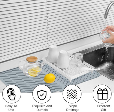 Large Silicone Dish Drying Mat, Ultra Absorbent Draining Board Mat, Non ...