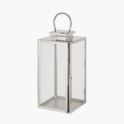 Large Silver Metal and Panelled Glass Rectangular Indoor Decorative Lantern