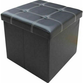 Large Single Ottoman Faux Leather Stool Folding Seat Foldable Storage Box Black
