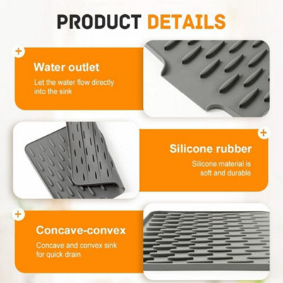 Large Size Silicone Dish Drying Mat, Non,Slip Kitchen Sink  Drainer,Heat,Resistant Silicone Mat Dish