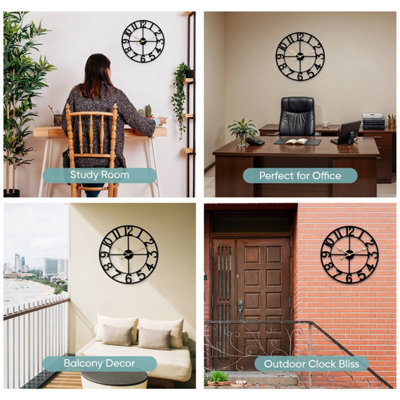 Large Skeleton Metal Roman Wall Clock Big Numerals Giant Round Open ...