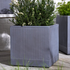 Large Slate Grey Ribbed Finish Fibre Clay Indoor Outdoor Garden Plant Pots Houseplant Flower Planter