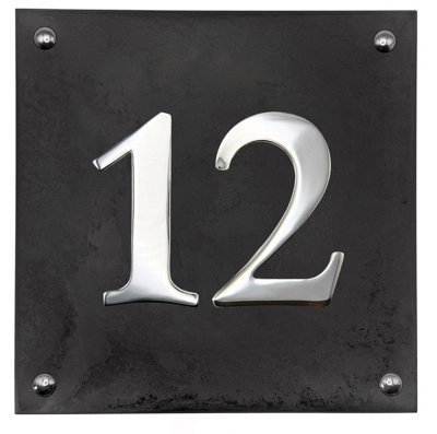 Large Slate House Number - Black Slate with raised Chrome Digits ...