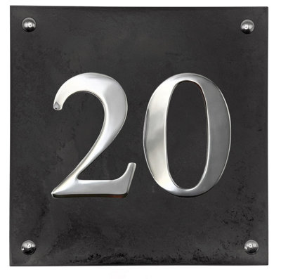 Large Slate House Number - Black Slate with raised Chrome Digits ...