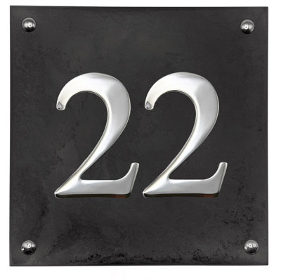 Large Slate House Number - Black Slate with raised Chrome Digits ...