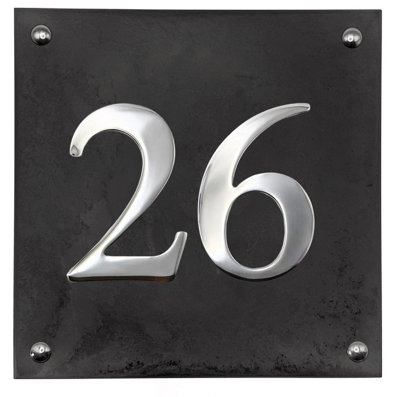 Large Slate House Number - Black Slate with raised Chrome Digits ...
