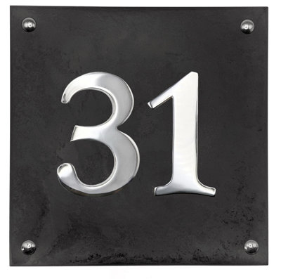 Large Slate House Number - Black Slate with raised Chrome Digits ...