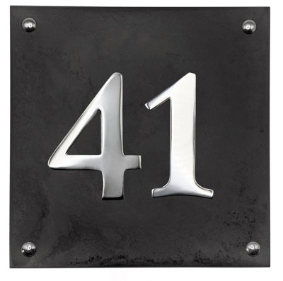 Large Slate House Number - Black Slate with raised Chrome Digits ...