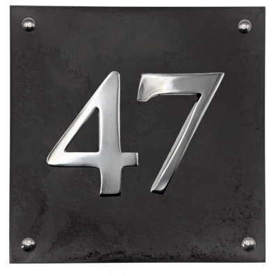 Large Slate House Number - Black Slate with raised Chrome Digits ...