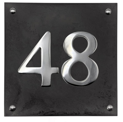 Large Slate House Number - Black Slate with raised Chrome Digits ...