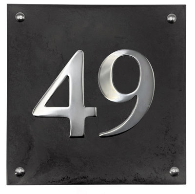 Large Slate House Number - Black Slate with raised Chrome Digits ...